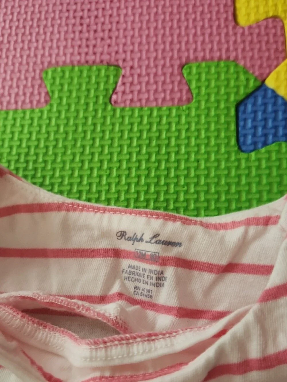 Ralph Lauren White Dress with Pink Stripes and Ruffle Hem